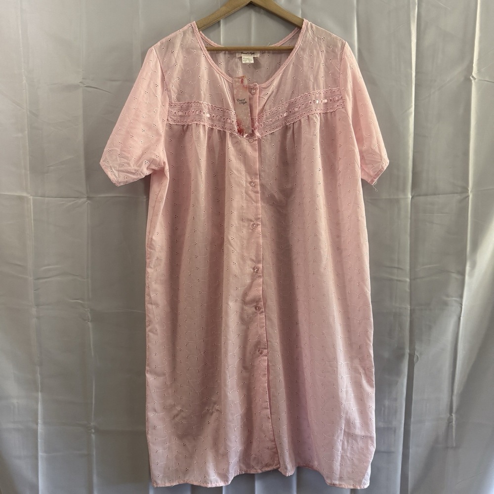 Womens Muumuu Pink Eyelet Robe House Coat‎ Short Sleeve Nightgown 3XL New Granny